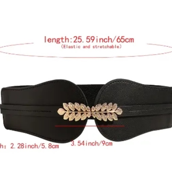 2/$30 Elastic Stretch Black Belt Pu Leather Gold Leaf Buckle For Dress Coats - Picture 6 of 8